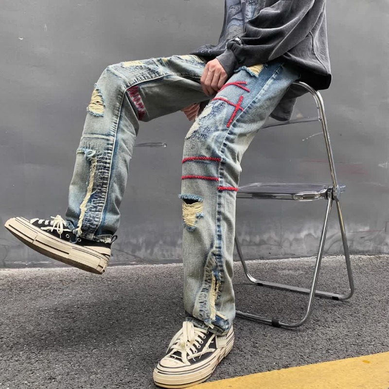 Torn Male Cowboy Pants Broken  - Street Fashion Men 2025 ulasan dan harga