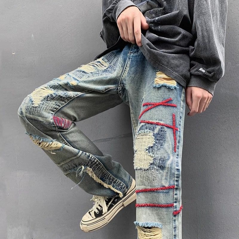 Torn Male Cowboy Pants Broken  - Street Fashion Men 2025 ulasan dan harga