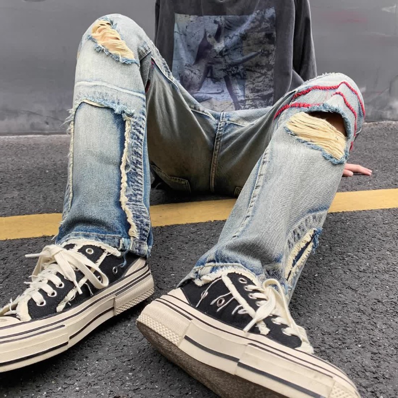 Torn Male Cowboy Pants Broken  - Street Fashion Men 2025 ulasan dan harga