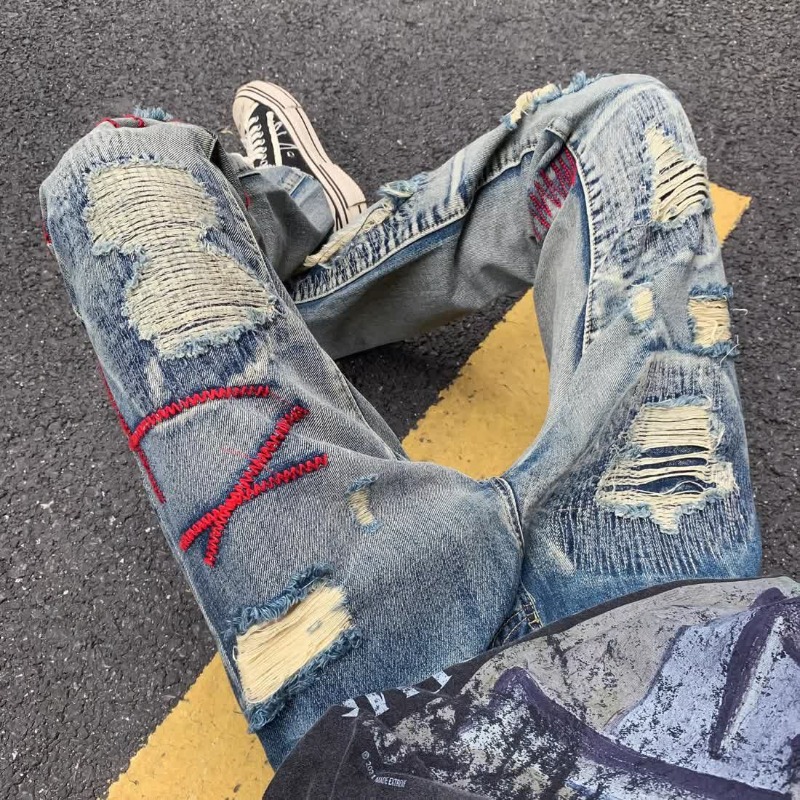 Torn Male Cowboy Pants Broken  - Street Fashion Men 2025 ulasan dan harga